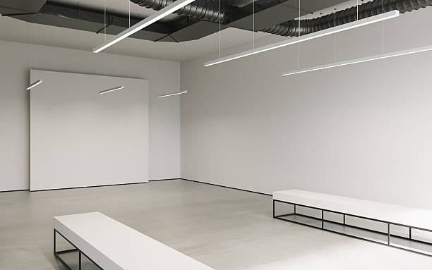 istock Modern empty minimalistic interior of exhibition with clean walls. Loft 618944244