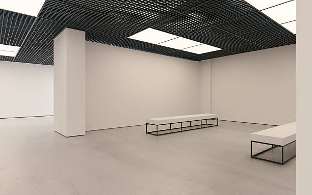 istock Modern empty minimalistic interior of exhibition with clean walls. Loft 618944386