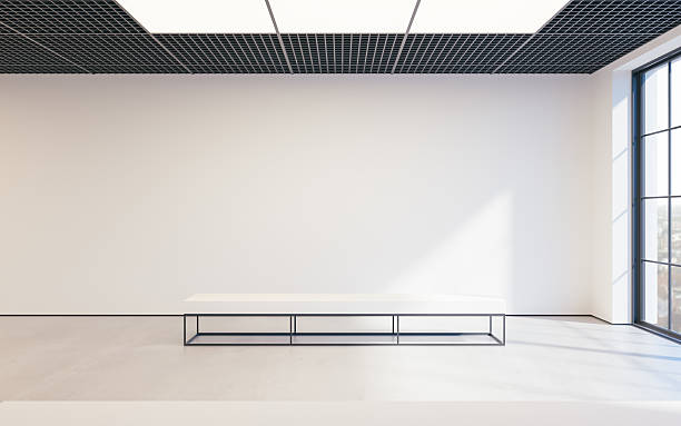 istock Modern empty minimalistic interior of exhibition with clean walls. Loft 618944400