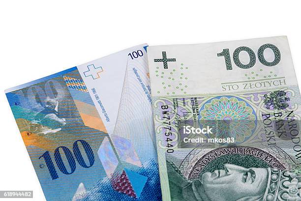 Banknotes Of 100 Pln And Swiss Franc Stock Photo - Download Image Now - Swiss Currency, Financial Loan, Currency