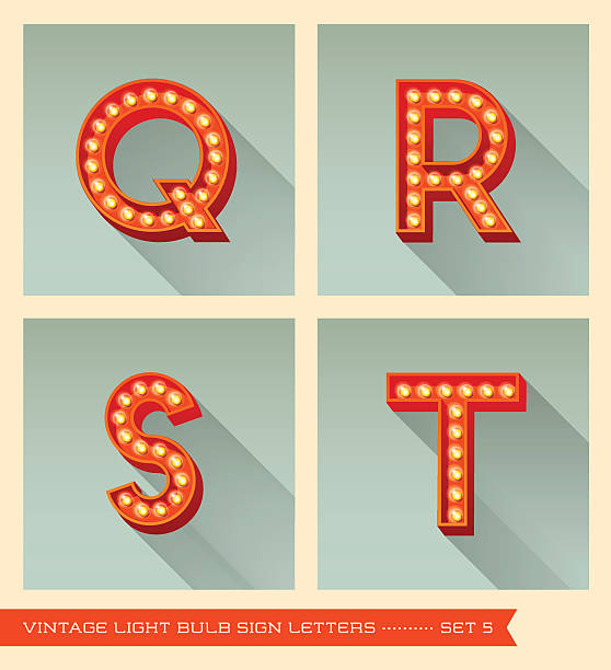 ilustrações de stock, clip art, desenhos animados e ícones de vintage light bulb sign letters q, r, s, t. - letter s text alphabet letter t
