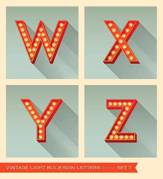 ilustrações, clipart, desenhos animados e ícones de letras de sinal de lâmpada vintage w, x, y, z. - alphabet letter z three dimensional shape typescript