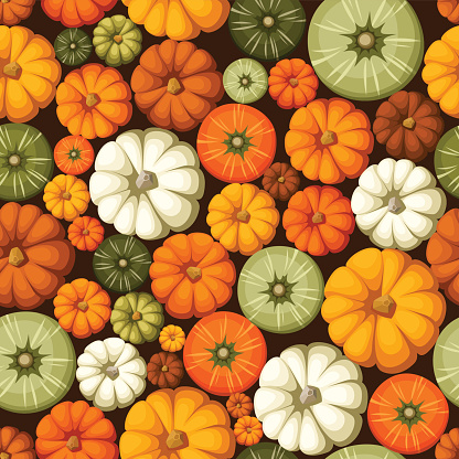 Vector seamless pattern with colorful pumpkins.