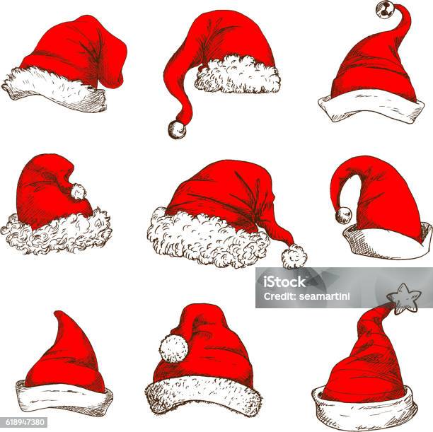 Christmas Red Hat Or Cap Of Santa And Elf Icon Stock Illustration - Download Image Now - Santa Hat, Vector, Christmas