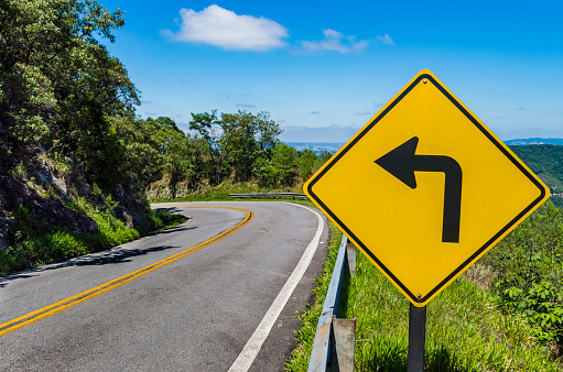 Wooden arrow directional signs with copy space in the forest