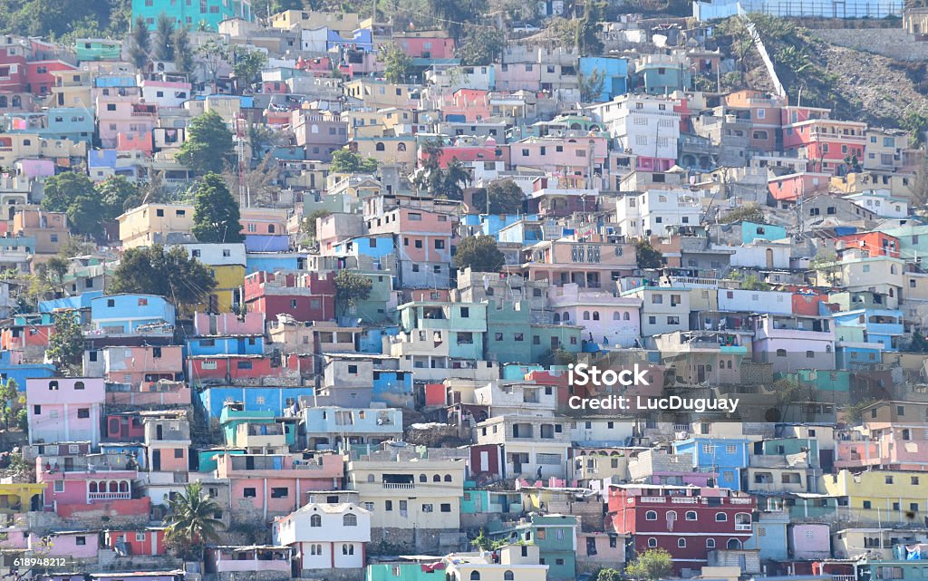 The Port-au-Prince Jealousies A mountainside bidonville in Haïti, that was colored to make it look more esthetic Haiti Stock Photo