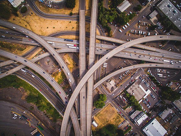 Road Porn In Portland Oregon An aerial capture of I-405 interchange in Portland Oregon interstate photos stock pictures, royalty-free photos & images