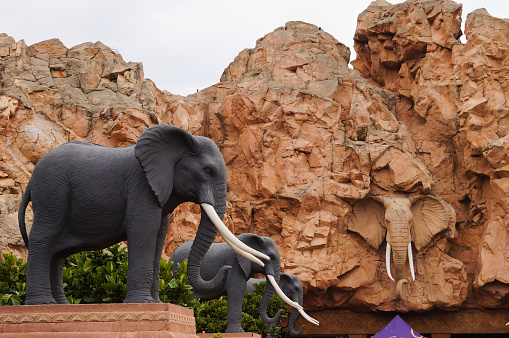 Elephant statues on the Bridge of Time, Sun City Resort, South Africa