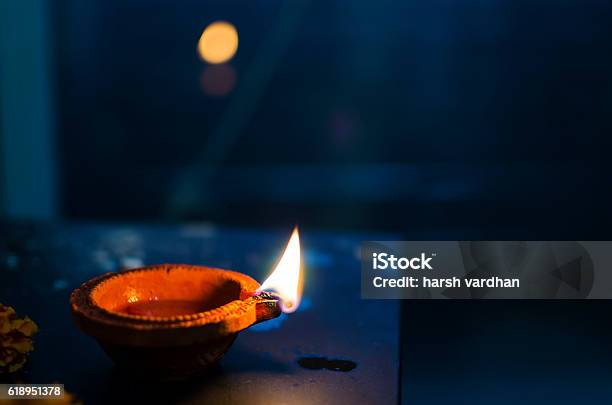 Night Lamp Earthen Lamp Diwali Merry Christmas Stock Photo - Download Image Now - Diwali, Clay, Cooking Oil