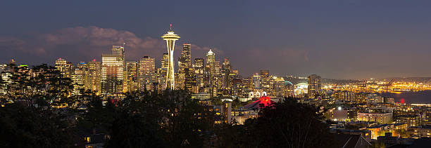 istock Seattle Washington City Skyline at Dusk Panorama 618952728