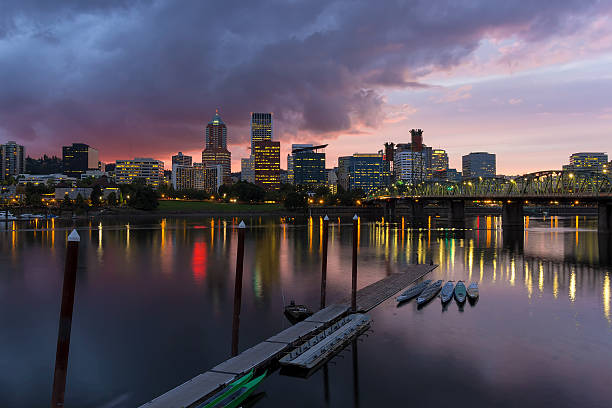 istock Portland City Skyline Along Willamette River at Dusk 618952772