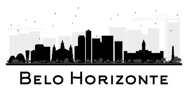 Vector illustration of Belo Horizonte City skyline black and white silhouette.