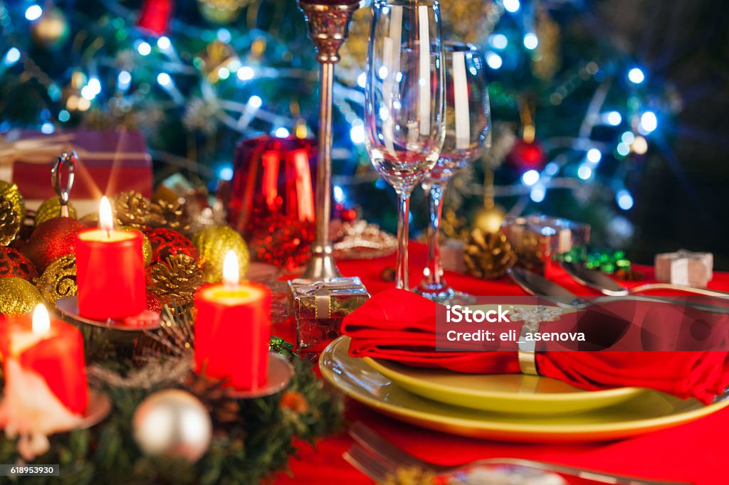 Elegant Christmas table setting Christmas Stock Photo