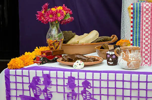 Part of a mexican day of the dead offering altar