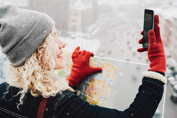 istock Curly blond girl making selfie 618955036