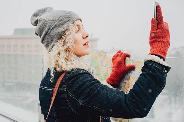istock Curly blond girl making selfie or photo 618955062