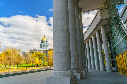 Colorado state capitol view from municipal court in autumn