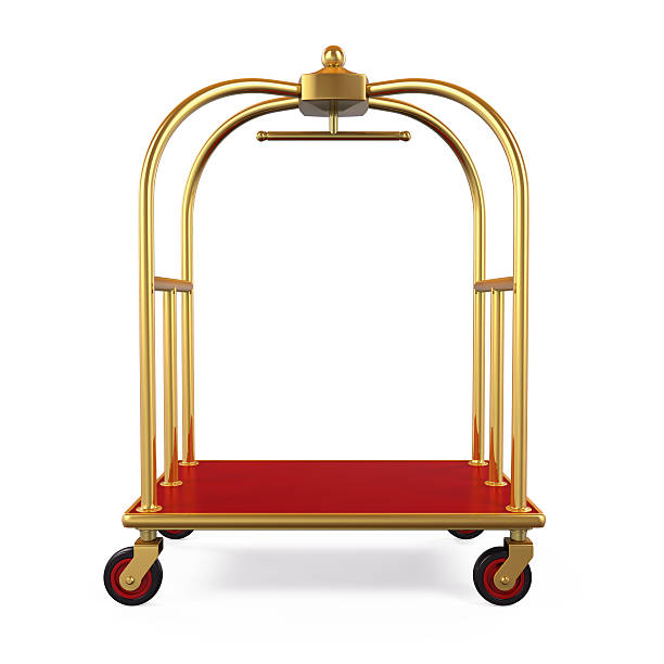 Hotel Luggage Trolley Hotel Luggage Trolley isolated on white background. 3D render bellhop stock pictures, royalty-free photos & images