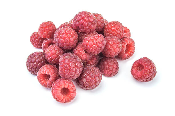 istock Raspberries isolated on white background, close-up 618956676