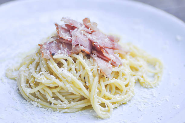 istock Pasta carbonara or Spaghetti with bacon and parmesan cheese 618957312