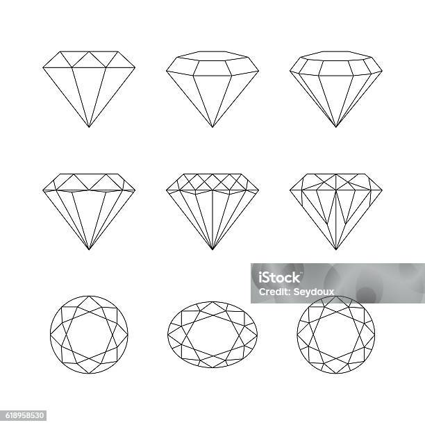 Diamonds Gemstones Faceting Vector Patterns On A White Backgrou Stock Illustration - Download Image Now