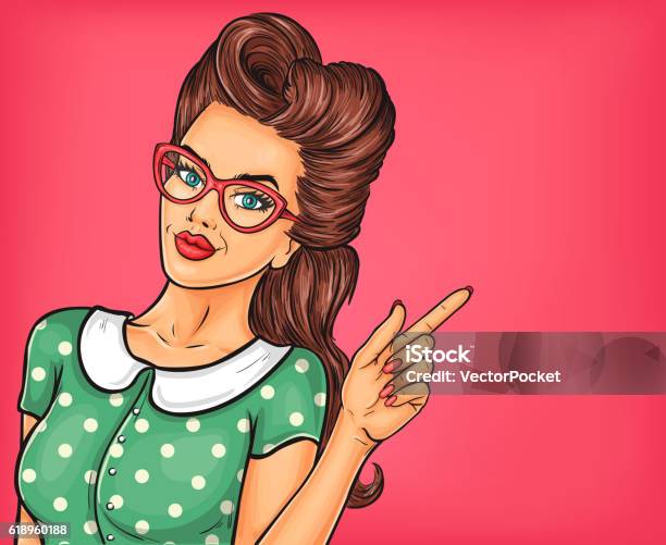 Pop Art Girl Pointing At Something Stock Illustration - Download Image Now - Women, Pop Art, Comic Book