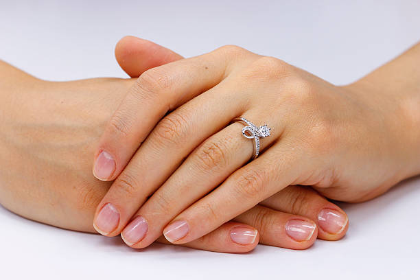 istock Close up of female hands with ring 618960300
