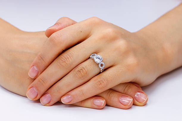 istock Close up of female hands with ring 618960438