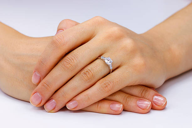 istock Close up of female hands with ring 618960768
