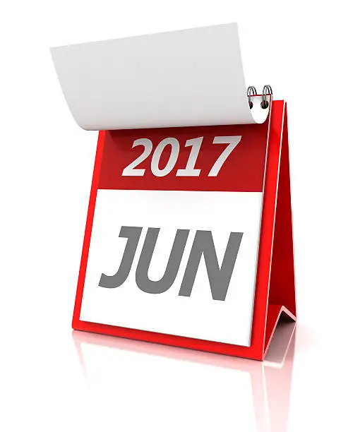 June of 2017 calendar, 3d render, white background