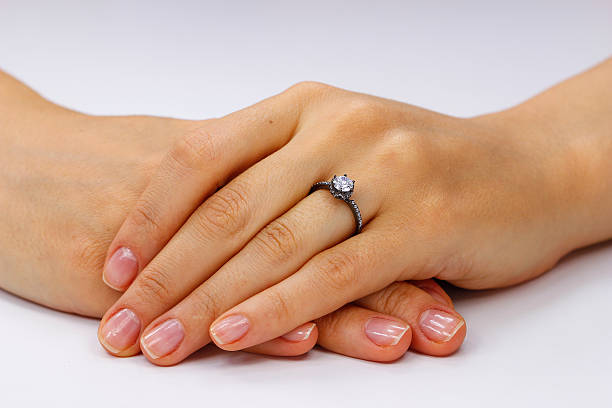 istock Close up of female hands with ring 618962462