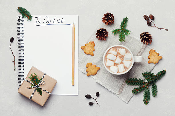 istock Cocoa or chocolate with christmas decorations and to do list. 618963908