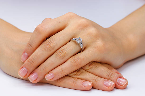 istock Close up of female hands with ring 618964240
