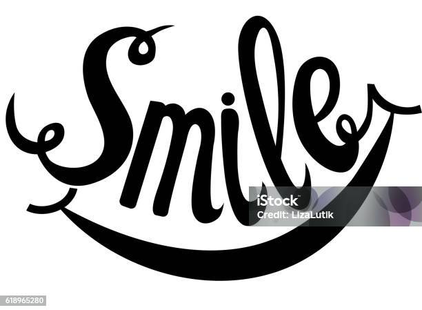 Vetores de Sorriso De Palavra De Letra Desenhado À Mão e mais imagens de Sorrindo - Sorrindo, Rosto humano sorridente, Palavra Única