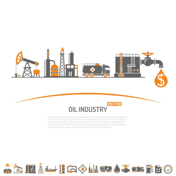 Oil industry Concept Oil industry Concept with Two Color Flat Icons extraction production and transportation oil and petrol. isolated vector illustration. natural gas extraction stock illustrations