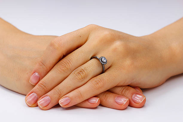 istock Close up of female hands with ring 618966316