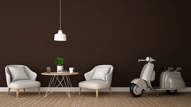istock living area in coffee shop or restaurant - 3D Rendering 618966894