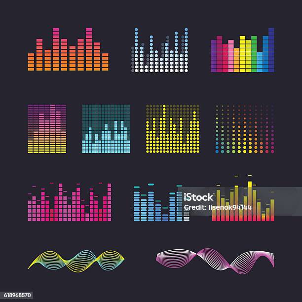 Set Colorful Ui Ux Music Equalizer Sound Waves Stock Illustration - Download Image Now - Sound Mixer, Noise, Vector