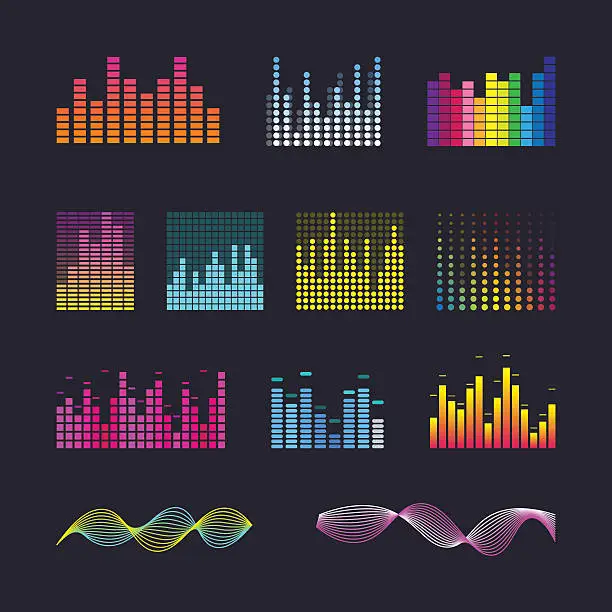 Vector illustration of Set colorful ui ux music equalizer sound waves.