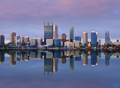 Perth skyline at sunset, Western Australia, Australia.