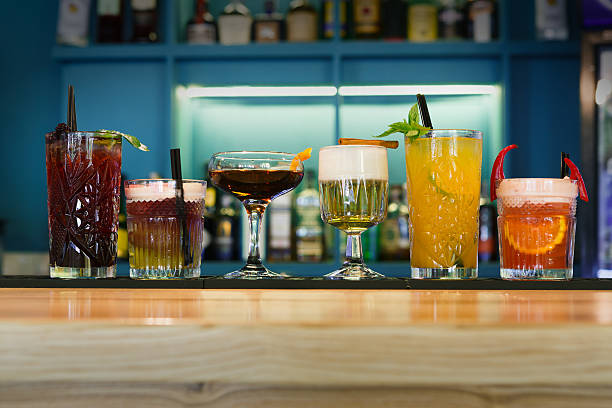 istock Creative alcohol cocktails in night club bar 618969578