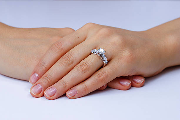 istock Close up of female hands with ring 618970104