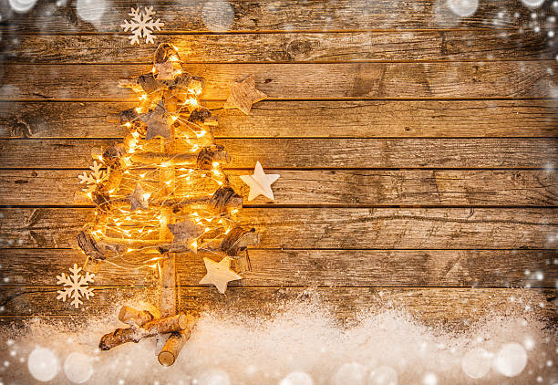 istock Christmas tree with decoration on wood 618970576