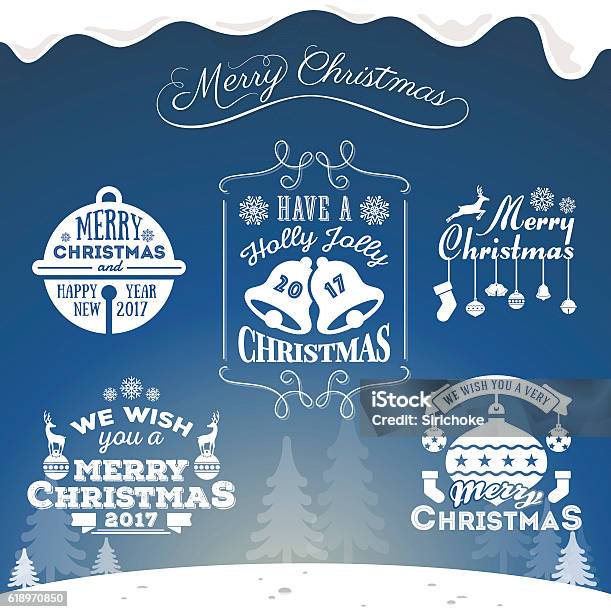 Set Of Christmas Decoration Typography Tag And Label Stock Illustration - Download Image Now
