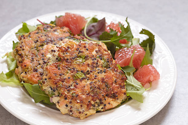 istock Healthy salmon quinoa kale burger 618970892