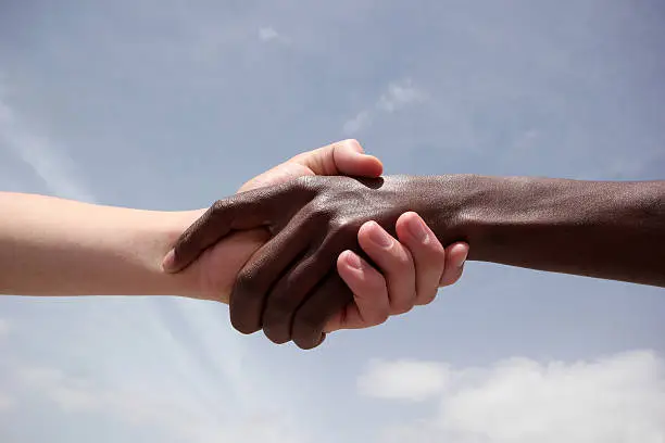 Photo of Black and white human hands