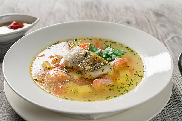 istock Beautiful presentation of the fish soup. 618972950
