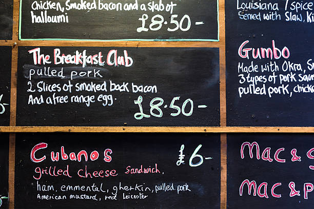 istock Sign advertising breakfast, Gumbo and pulled pork at Borough Market 618975488