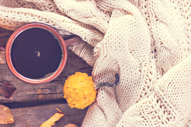 istock Cup of coffee, pumpkin, autumn leaves 618976806
