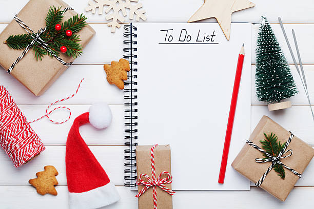 istock Holiday decorations. Christmas or winter planning concept. Flat lay style. 618978718